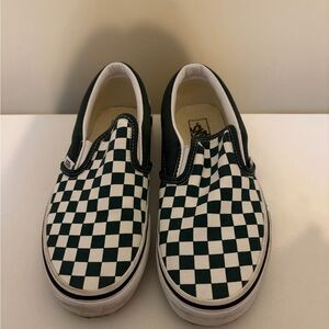 Vans Kids Green and White Checkered Slip-On Sneakers